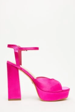 Hot Pink Satin Platform Heeled Sandals -Claasyoo Shop 00100034500 ZS