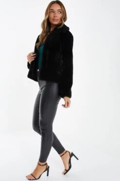 Black Short Faux Fur Jacket -Claasyoo Shop 00100034600 XS