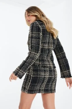 Black Check Boucle Tailored Blazer -Claasyoo Shop 00100034848 XB