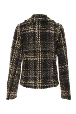 Black Check Boucle Tailored Blazer -Claasyoo Shop 00100034848 ZB