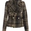 Black Check Boucle Tailored Blazer -Claasyoo Shop 00100034848 ZM