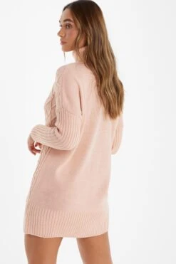 Pink Knitted Pearl Mini Jumper Dress -Claasyoo Shop 00100034982 XB