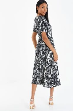 Black Animal Print Midi Dress -Claasyoo Shop 00100035022 XB