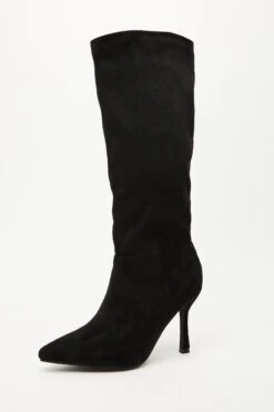 Black Faux Suede Knee High Heeled Boots -Claasyoo Shop 00100035066 XB