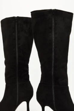 Black Faux Suede Knee High Heeled Boots -Claasyoo Shop 00100035066 ZB