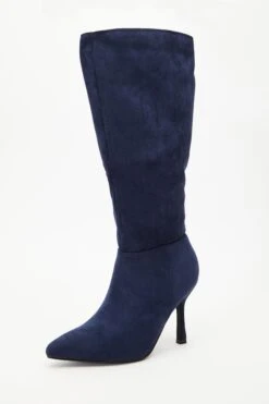 Navy Knee High Heeled Boots -Claasyoo Shop 00100035068 XB