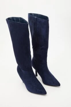 Navy Knee High Heeled Boots -Claasyoo Shop 00100035068 XS