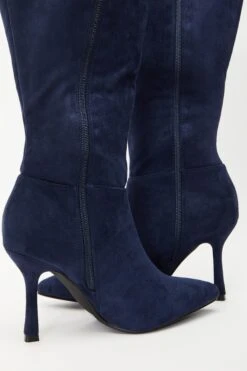Navy Knee High Heeled Boots -Claasyoo Shop 00100035068 ZB