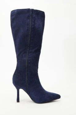 Navy Knee High Heeled Boots -Claasyoo Shop 00100035068 ZS