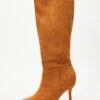 Tan Knee High Heeled Boots -Claasyoo Shop 00100035069 ZM