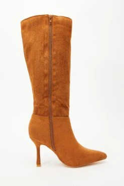 Tan Knee High Heeled Boots -Claasyoo Shop 00100035069 ZS