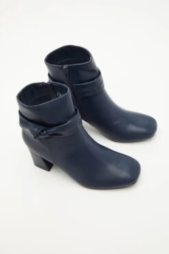 Navy Faux Leather Heeled Ankle Boots -Claasyoo Shop 00100035077 XS