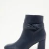 Navy Faux Leather Heeled Ankle Boots 2 Navy Faux Leather Heeled Ankle Boots -Claasyoo Shop 00100035077 ZM