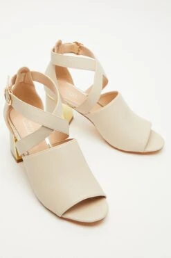 Cream Faux Leather Cut Out Heeled Ankle Boots -Claasyoo Shop 00100035081 XS