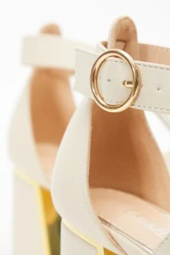 Cream Faux Leather Cut Out Heeled Ankle Boots -Claasyoo Shop 00100035081 ZB