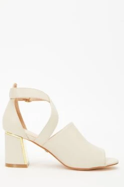 Cream Faux Leather Cut Out Heeled Ankle Boots -Claasyoo Shop 00100035081 ZS