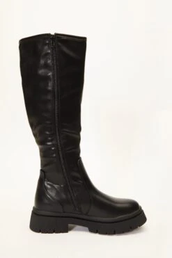 Black Knee High Chunky Boots -Claasyoo Shop 00100035102 ZS