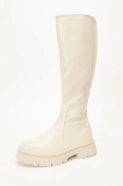 Cream Knee High Chunky Boots -Claasyoo Shop 00100035103 XB