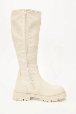 Cream Knee High Chunky Boots -Claasyoo Shop 00100035103 ZS