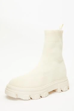 Cream Knitted Runner Boots -Claasyoo Shop 00100035108 XB