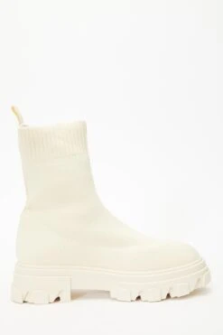 Cream Knitted Runner Boots -Claasyoo Shop 00100035108 ZS