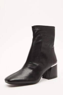 Black Faux Leather Heeled Ankle Boots -Claasyoo Shop 00100035124 XB