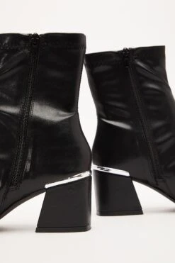 Black Faux Leather Heeled Ankle Boots -Claasyoo Shop 00100035124 XS