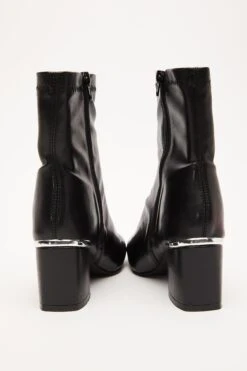 Black Faux Leather Heeled Ankle Boots -Claasyoo Shop 00100035124 ZB