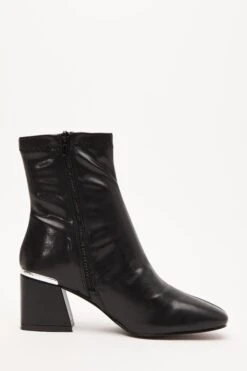 Black Faux Leather Heeled Ankle Boots -Claasyoo Shop 00100035124 ZS