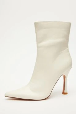 Cream Faux Leather Ankle Boots -Claasyoo Shop 00100035128 XB