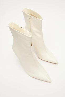 Cream Faux Leather Ankle Boots -Claasyoo Shop 00100035128 XS