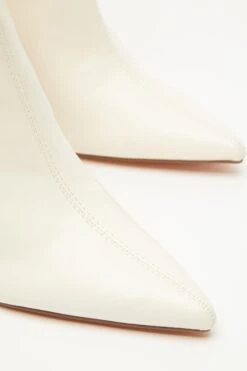 Cream Faux Leather Ankle Boots -Claasyoo Shop 00100035128 ZB