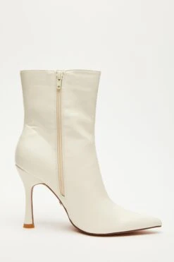 Cream Faux Leather Ankle Boots -Claasyoo Shop 00100035128 ZS