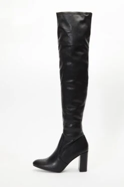 Black Over The Knee Block Heel Boots