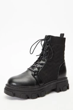 Black Lace Up Knitted Boots -Claasyoo Shop 00100035137 XB