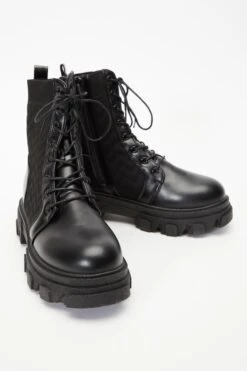 Black Lace Up Knitted Boots -Claasyoo Shop 00100035137 XS