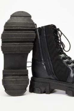 Black Lace Up Knitted Boots -Claasyoo Shop 00100035137 ZB