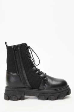 Black Lace Up Knitted Boots -Claasyoo Shop 00100035137 ZS