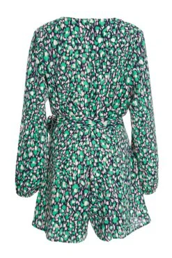 Green Animal Print Playsuit -Claasyoo Shop 00100035190 ZB