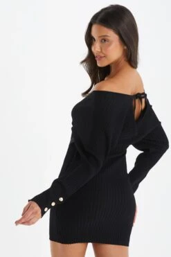 Black Knitted Chain Mini Dress -Claasyoo Shop 00100035241 XB