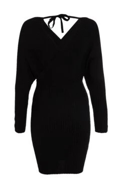 Black Knitted Chain Mini Dress -Claasyoo Shop 00100035241 ZB