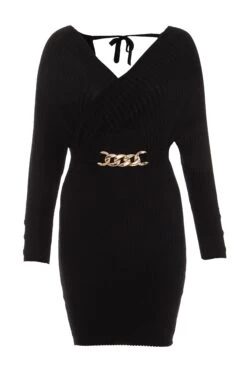Black Knitted Chain Mini Dress