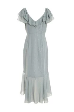 Grey Metallic Stripe Chiffon Midi Dress -Claasyoo Shop 00100035252 ZB