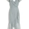 Grey Metallic Stripe Chiffon Midi Dress -Claasyoo Shop 00100035252 ZM