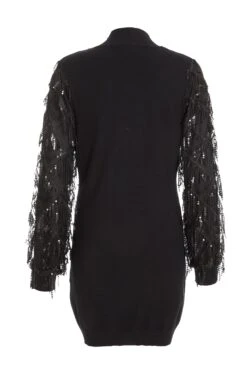 Black Knitted Embellished Mini Dress -Claasyoo Shop 00100035261 ZB