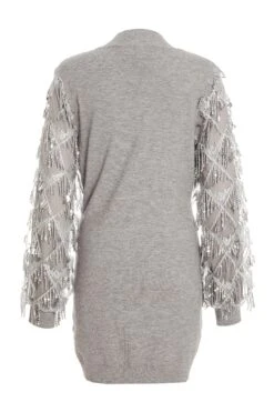 Grey Knitted Embellished Mini Dress -Claasyoo Shop 00100035262 ZB