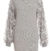Grey Knitted Embellished Mini Dress -Claasyoo Shop 00100035262 ZM