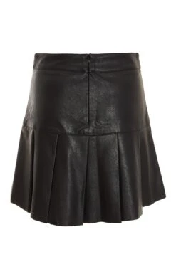 Black Faux Leather Pleated Mini Skirt -Claasyoo Shop 00100035283 ZB