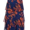 Orange Floral Chiffon Tiered Midi Skirt -Claasyoo Shop 00100035490 ZM