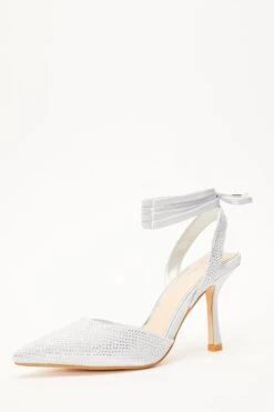 Silver Satin Diamante Court Heels -Claasyoo Shop 00100035573 XB